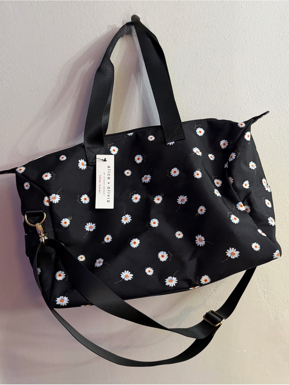 Alice + Olivia Black Daisy Print Travel Tote